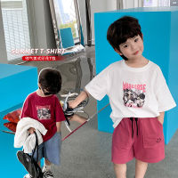 Childrens Letter Top Loose 2023 Summer New Boys And Girls Baby Handsome American Print Short-Sleeved T-Shirt Trendy