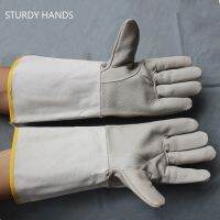 One Pair Lengthen Fireproof Heat Resistant Cow Leather Gloves Welding Work Gloves Protective Gloves for Welders Against Scalding