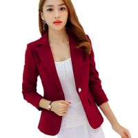 Women Suit Jackets Work Office Slim Ladies Top Blazers Short Design Long Sleeve Blazer Feminino Wine Red Navy Blue Gray