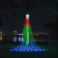 Christmas Star Fairy Light 8 Modes Rgb Waterfall String Lights With Topper Star For Outdoor Decor