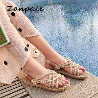 【CW】 2021 Hemp Sandals Gladiator Cross-tied Braide Rope Platform Beach Non-slip Shoes