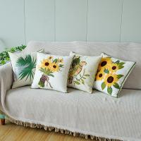 New Sunflower Cushion Case 45x45cm American Country Style Pillow Cover Parrot Embroidery Velvet Pillows Home Living Room Decoration Waist Pillowcase Decor For Bay Window Bedside Car Hotel