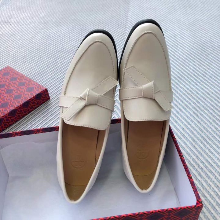 2023-new-tory-burch-bow-design-soft-sheep-leather-mid-heel-loafers-casual-shoes