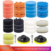 33 Pieces 4 Inch Buffing Polishing Pads Car Foam Drill Polishing Pad Kit Sponge Pads Buffer Polisher Kit Headlight Restoration K Adhesives Tape