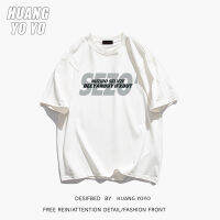 HUANGYOYO เสื้อยืดแขนสั้นผ้าฝ้าย100% คอกลมตัวอักษรลำลองบุคลิกภาพ