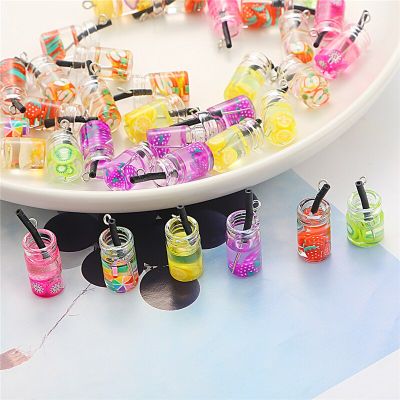 Charms Bubble Tea Fruit Juice Cup Bottle Pendant for Jewelry DIY Earrings Necklace Key Chain Making 18x10mm 6Pcs