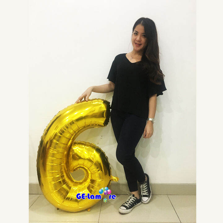 BALON ANGKA UKURAN 1 METER WARNA EMAS / ONE METER GOLD BALLOON | Lazada ...