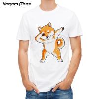 Vagarytees Funny T Shirt Men Dabbing Shiba Inu Fashion Tees Cartoon Dog White T-Shirt Doggo And His Ball Tops Hipster