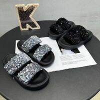 【July】 Fashionable sequin sandals and slippers womens summer outerwear 2023 hot style one-word casual all-match heightening