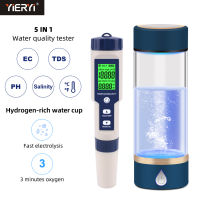 yieryi New 6 in 1 Water Quality Tester PH/EC (Conductivity) /TDS (ppm) /Salinity (ppt) /Temp tester with Rich Hydrogen Cup