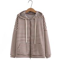 【มีไซส์ใหญ่】Plus Size Womens Long Sleeved Hooded Spring Autumn Hoodies Casual Striped Female Outerwear