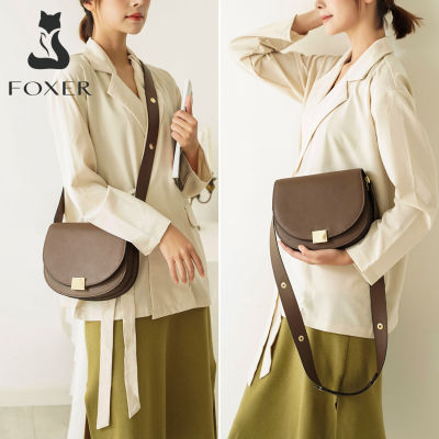 FOXERสตรีหนังวัวCrossbodyกระเป๋าสุภาพสตรีกระเป๋าสะพายที่มีสายรัดปรับระดับได้กว้างแฟชั่นอานกระเป๋าและกระเป๋าถือกระเป๋าสะพายข้างสบายๆ