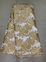 Latest Gold African Lace Fabric 2023 High Quality Brocade Jacquard Fabric French Tulle Nigerian Lace Fabric for Party PJK21128 Fabric  Material