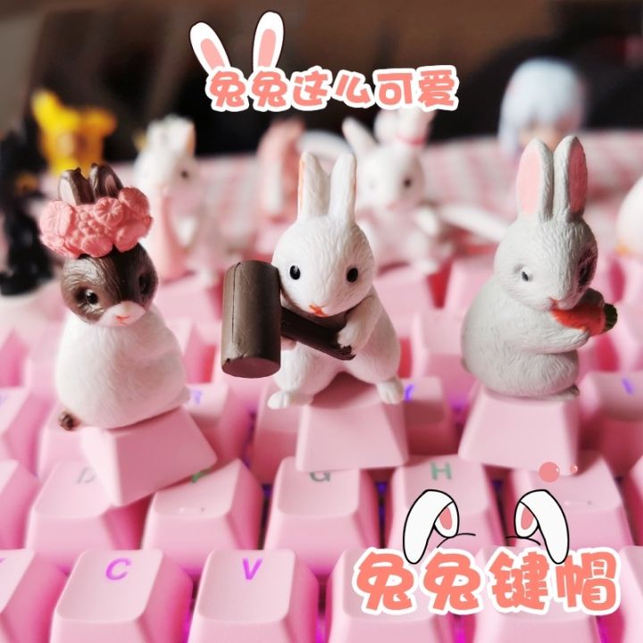 หมวกแป้นพิมพ์-กระต่าย-abs-keycap-แป้นพิมพ์กล-ครอบครัว-cherry-axis-diy-handiwork-cartoon-pink-customized-creativity-special-ecs-r4-oem-keycaps-cute-girl-gif