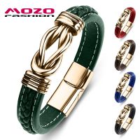 [ladies jewelry] MOZO แฟชั่น2022ใหม่คลาสสิกผู้ชายสร้อยข้อมือหนังสแตนเลสเสน่ห์ที่มีคุณภาพสูงผู้หญิงพังก์หลายสีเครื่องประดับของขวัญ074