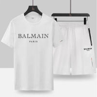 Balmain∮ ปารีส2022ใหม่ชุดวอร์มสำหรับผู้ชายเสื้อแขนสั้นและกางเกงขาสั้นสองชิ้น Jogger กีฬาเสื้อยืดกางเกงขาสั้นชุด