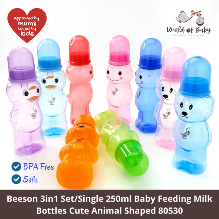 Beeson 3in1 Set/Single 250ml Baby Feeding Milk Bottles Cute Animal ...