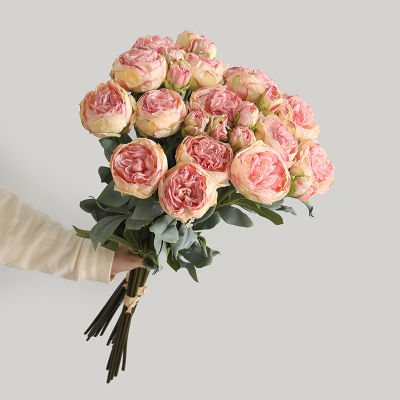 【cw】Luxury burned-like roses bouquet with leaves for home table decor artificial flowers living room decoration