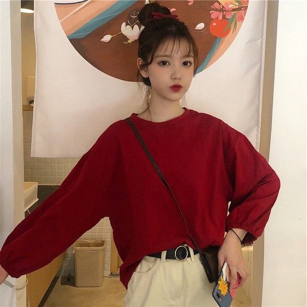 ในสต็อกขายร้อน-laceshowจัดส่งฟรี11-11-2020เสื้อยืดแขนยาวผู้หญิงเกาหลี-oversize-เสื้อผ้าแฟชั่นวัยรุ่น-เสื้อโอเวอร์ไซส์-เสื้อยืดสีทึบ-แขนพอง
