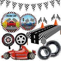 Race Car Party Supplies Racing Car Tableware เด็กทิ้งอาหารค่ำจานขนมผ้าเช็ดปากถ้วยผ้าปูโต๊ะการ์ตูนรถ Party Decors-Cailine