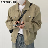 EERSHENSHI แจ็คเก็ตของผู้ชายเสื้อแจ็กเก็ตแบบมีปกเสื้อแจ็คเก็ตมีสไตล์เสื้อคลุมลำลองทรงหลวมชุดซับในขี่มอเตอร์ไซค์สำหรับบุรุษ