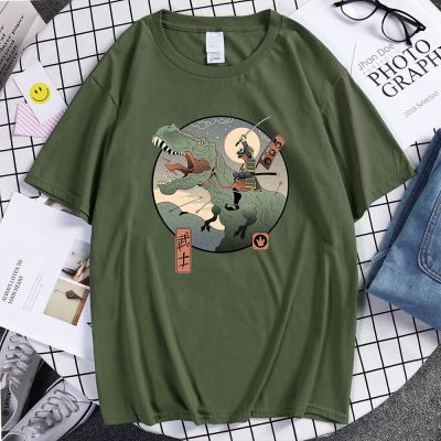 Ukiyoe Mens Gentleman Dinosaur Print T-shirt Street Hop Tees Loose Fit Tees 100% Cotton Gildan
