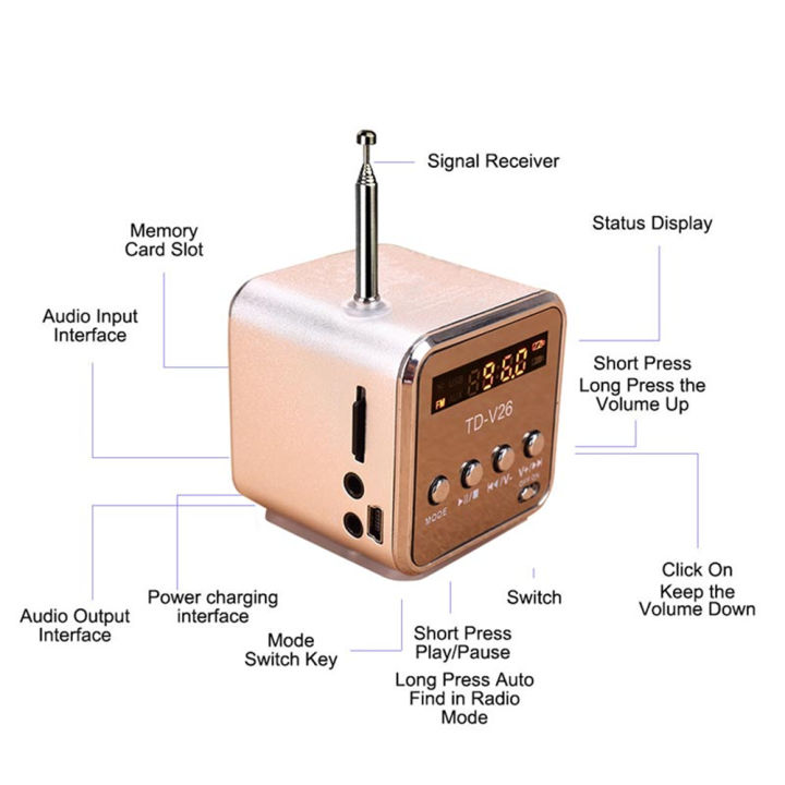 วิทยุ-fm-แบบพกพาพร้อมตัวรับสัญญาณบลูทูธ-micro-sd-usb-tf-เครื่องเล่นเพลง-mp3มีอินเทอร์เฟซเสียงลำโพง-lcd-stere