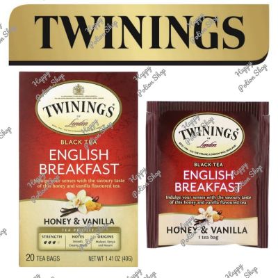 ⭐ Twinings ⭐English Breakfast Honey&amp;Vanilla 20 tea bags 🍵 ชาทไวนิงส์ ชาดำผสมน้ำผึ้งและวานิลลา แบบกล่อง 20 ซอง ชาอังกฤษ นำเข้าจากต่างประเทศ พร้อมส่ง