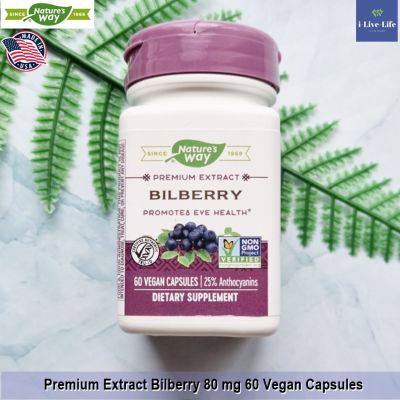 สารสกัดบิลเบอร์รี่ บำรุงสายตา Premium Extract Bilberry Promotes Eye Health 80 mg 60 Vegan Capsules - Natures Way
