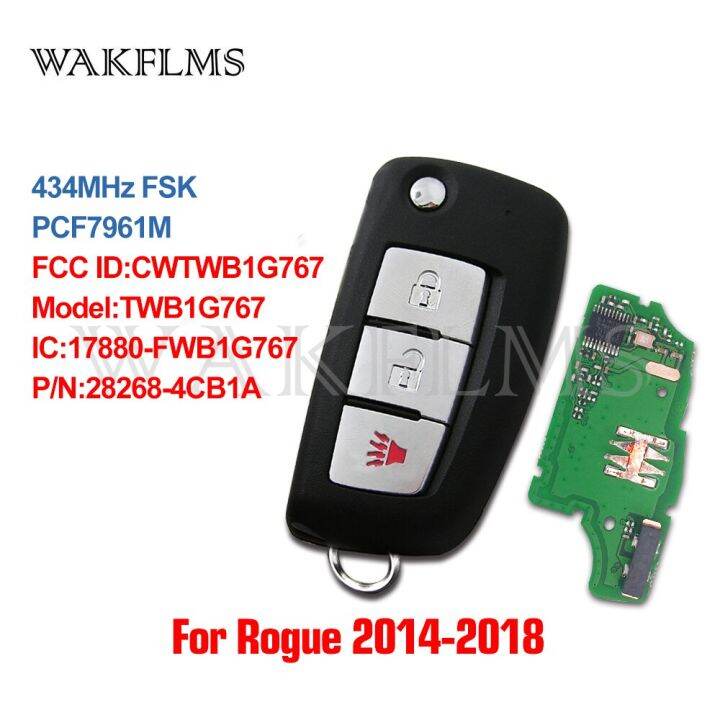 3btn Remote Flip Car Key fob 434MHz For Nissan Rogue 2014- with