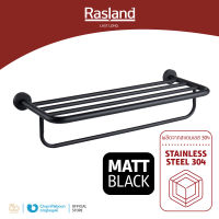 หิ้งตากผ้าพร้อมราวแขวน MATT BLACK RASLAND วัสดุสแตนเลส 304 ทนทาน ไม่เป็นสนิม | RA BLK-RACK