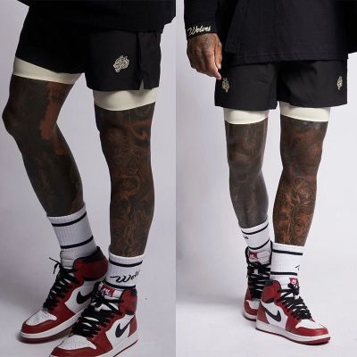 Mens Fitness Running Sports Shorts LOGO Embroidery Double Mesh Knee Above Shorts Quick Dry Training
