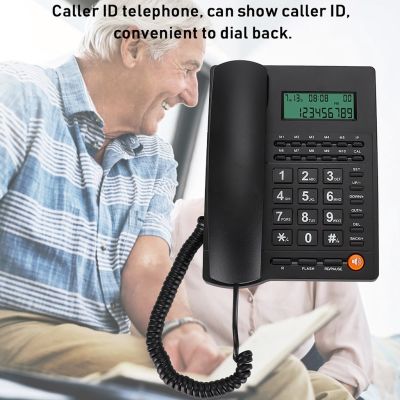 ▫ Electron000 L019โทรศัพท์บ้าน โทรศัพท์มีสาย โทรศัพท์สำนักงาน โทรศัพท์ตั้งโต๊ะ โทรศัพท์ตั้งโต๊ะ Id สําหรับโฮมออฟฟิศร้านอาหารสีดํา