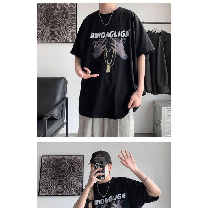 size-s-8xl-เสื้อยืดแขนสั้นขนาดใหญ่เสื้อยืดฮิปฮอปฤดูร้อนใหม่เสื้อยืดแขนสั้นเสื้อยืดสไตล์ยุโรปและอเมริกาอินเทรนด์แขนสั้นเสื้อยืดผู้ชาย