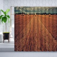 Autumn Farm Harvest Shower Curtain Fall Wheat Field Rural Forest Landscape Printing Home Decor Bathroom Polyester Curtains Sets