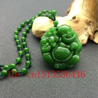 ZZOOI Natural Green Jade Maitreya Pendant Beads Necklace Charm Jewellery Fashion Accessories Hand-Carved Luck Buddha Amulet Gifts