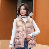 Short Stand Collar Gloosy Vest Parka Casual Thick Warm Winter Jacket Women New Sleeveless Streetwear Ladies Zipper Parkas Coat