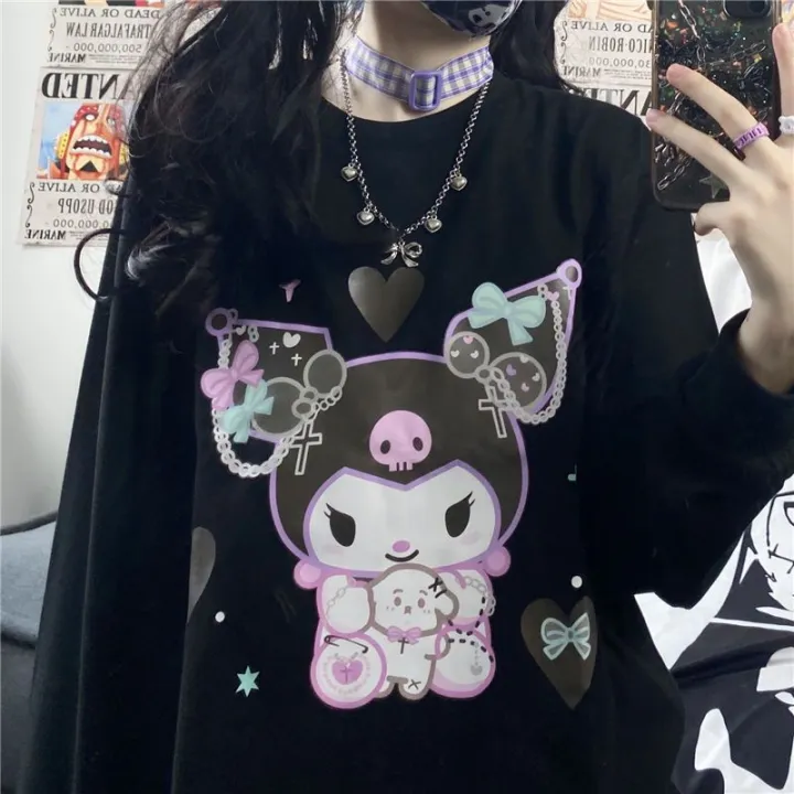 Sanrio Kuromi-Hoodie de grandes dimensões feminino, moletom Kawaii Print,  bolso canguru feminino, pulôveres soltos, roupas novas da moda, Y2K, 2023 -  AliExpress