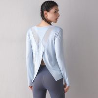 Sexy Sports Shirt Tops Gym Women Long Sleeve Hollow Out Back Mesh Fitness Yoga Shirts Loose Activewear Training Running T-Shirts