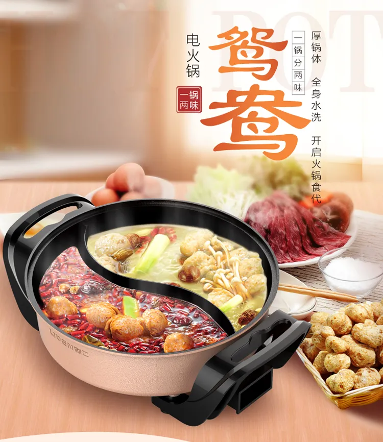 Large 1400W Multi-functional Non-stick Electric Shabu Shabu Hot Pot with  Ying-Yang Divider 