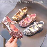 【hot】♨▪  Girls Performance Walk Show Heel Baby Beaded Metal Buckle Non slip Leather Shoes