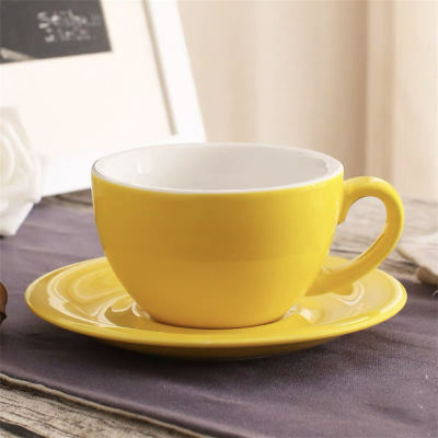 200ml European Macaron Wide Mouth Cappuccino Coffee Cup with Saucer Set Creative Minimalist Colored Glaze Espresso Milk Mug