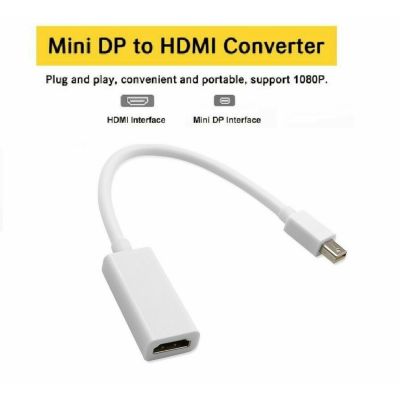 ใหม่ล่าสุด! ของแท้! มีรับประกัน!HDMI Mini DP to HDMI, Gold Plated Mini DisplayPort (ThunderboltTM Port Compatible) MiniDP to HDMI HDTV Male to Female Adapter (white)
