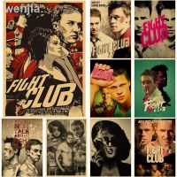 ♘♣○ ภาพยนตร์ Fight Club โปสเตอร์กระดาษคราฟท์ฟิล์ม Brad Pitt โปสเตอร์กระดาษคราฟท์วินเทจตกแต่งห้องบาร์คาเฟ่ภาพฝาผนังศิลปะความงาม