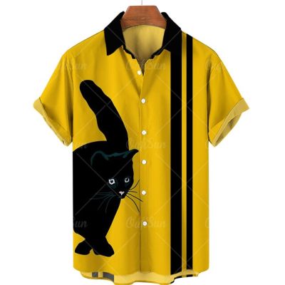 ♦เสื้อฮาวายพิมพ์ลายลูกแมว,เสื้อผู้ชายเสื้อเสื้อเชิ้ตสั้นชาติพันธุ์พิมพ์ลายลูกแมวหลวงขนาดใหญ่22-23สินค้าขายตรงตามสั่ง
