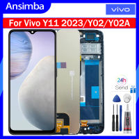 Ansimba จอ6.51นิ้วของแท้สำหรับ Vivo Y11 2023 V2236A/V2213 Y02/Y02A V2217จอแสดงผล LCD แบบสัมผัสหน้าจอแผงดิจิไทเซอร์พร้อมกรอบกลางสำหรับ Vivo Y11 2023 Y02 Y02A LCD