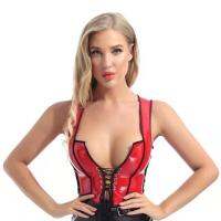 ผู้หญิงเซ็กซี่เสื้อหนังสุภาพสตรีเสื้อกั๊กหนัง PVC เงา Women Sexy PVC Leather Deep U Vest For Sex Shiny Wetlook Crop Tops Lace-up Front Hot Breast Exposing Women Glossy Latex Camisole【Sekexi-162】