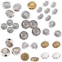 ☇✘ 20-50Pcs Tibetan Alloy Metal Beads Antique Silver Color Flat Round Spacer Beads for Jewelry Making DIY Bracelet Accessories