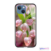 เคส Apple iPhone 15 Plus 15 Pro 15 Pro 15 Pro Max ดีไซน์ความคมชัดสูงคริสตัลดอกไม้สีชมพูหรูหรากันกระแทกกระจกเทมเปอร์ด้านหลังเคสโทรศัพท์