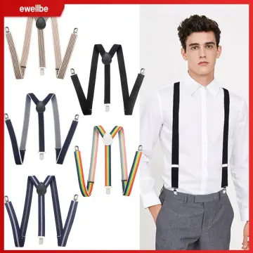 Men's Adjustable Suspenders Elastic Y-Shaped Braces Clips Pants Brace Solid  New